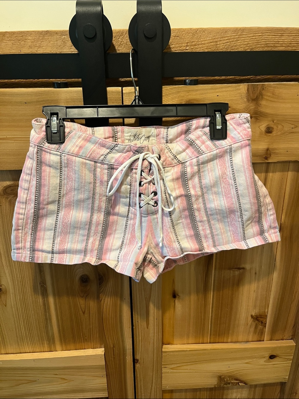 White Crow Pink Stripe Lace-Up Women's Jean Shorts